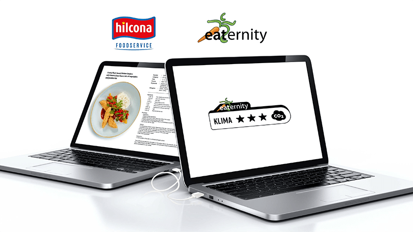 zwei Laptops mit Hilcona und eaternity Logo