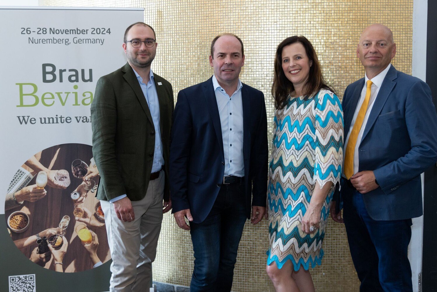 v. l.: Benedikt Maier, Pressesprecher Verband der Privaten Brauereien Bayern, Franz G. Rosner, HBLA und Bundesamt für Wein und Obstbau Klosterneuburg, Executive Director Andrea Kalrait und Florian Berger, GF Brauereiverband. © Lukas Dostal