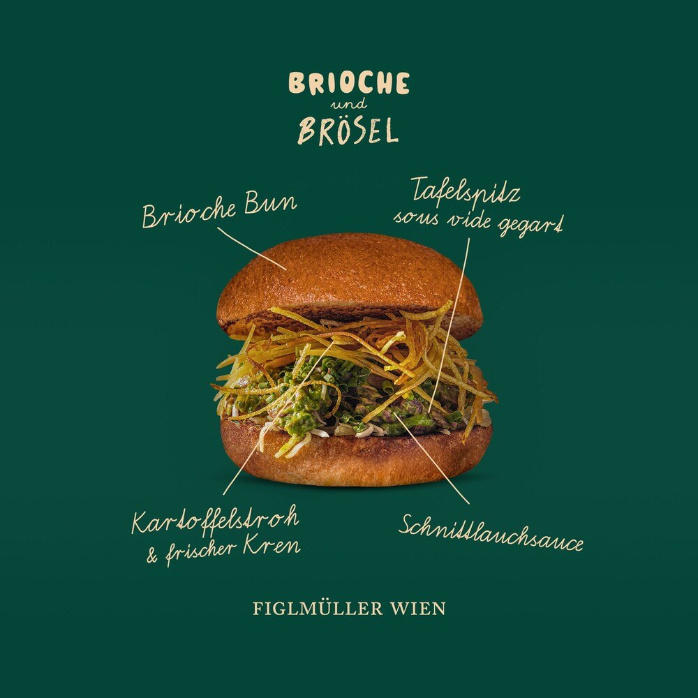 Die frisch zubereiteten Burger gibt es täglich, von 11.30 bis 22 Uhr, ab 9,80 Euro im „Brioche und Brösel“. Vorläufig ist das Pop-up für ein halbes Jahr mit Option auf Verlängerung geplant. © Figlmüller Group